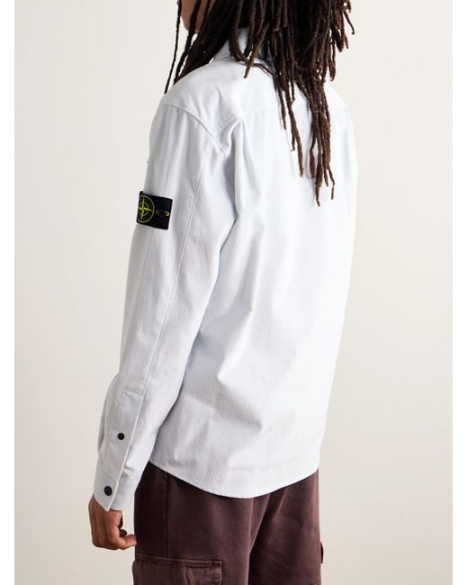 Stone Island Hemd aus "Micro Corduroy"-Material aus Baumwolle mit Logoapplikation in White für Herren