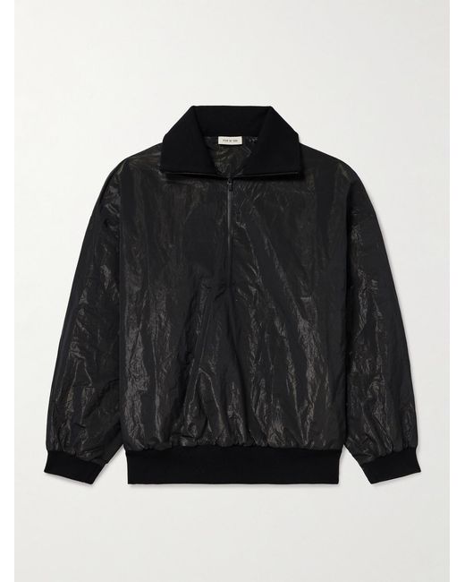 Fear Of God Black Logo-Appliquéd Crinkled-Shell Half-Zip Track Jacket for men
