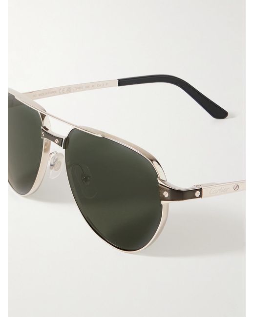 Cartier Metallic Aviator-style Silver-tone Sunglasses for men