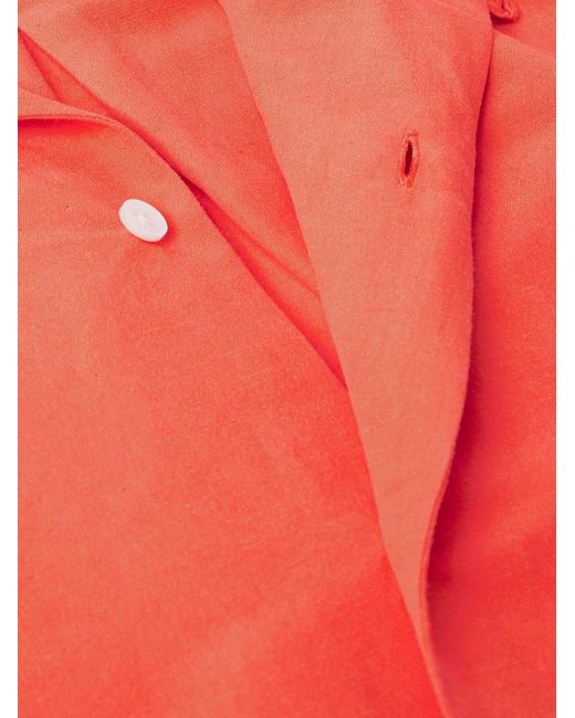 Umit Benan Red Cuban Convertible-Collar Linen And Silk-Blend Shirt for men