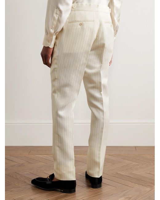 Tom Ford Natural Slim-Fit Metallic Striped Wool-Blend Suit Trousers for men
