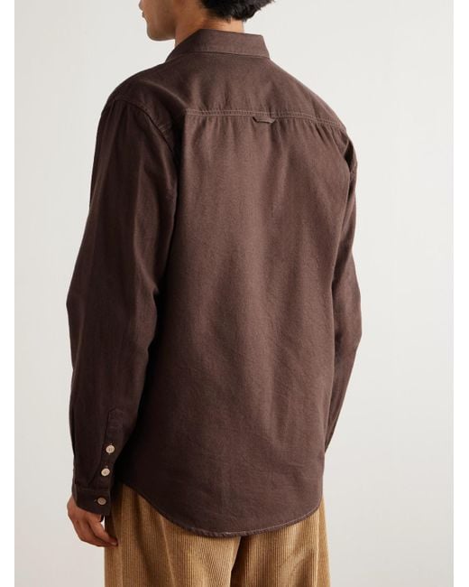Folk Hemd aus Baumwollflanell mit Button-Down-Kragen in Brown für Herren