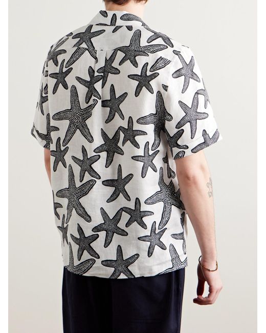 Vilebrequin White Charli Camp-Collar Printed Linen Shirt for men