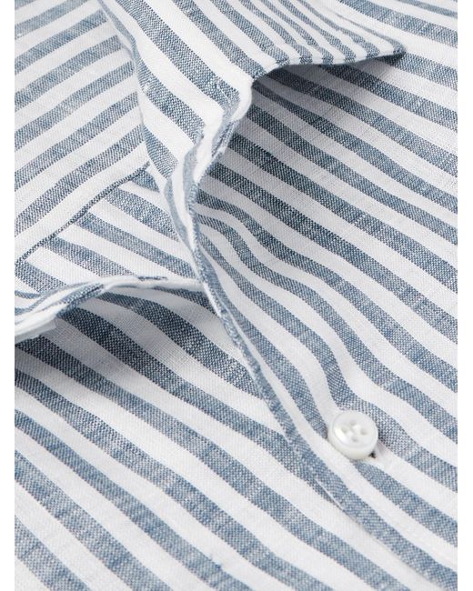 Loro Piana Blue André Striped Linen Shirt for men