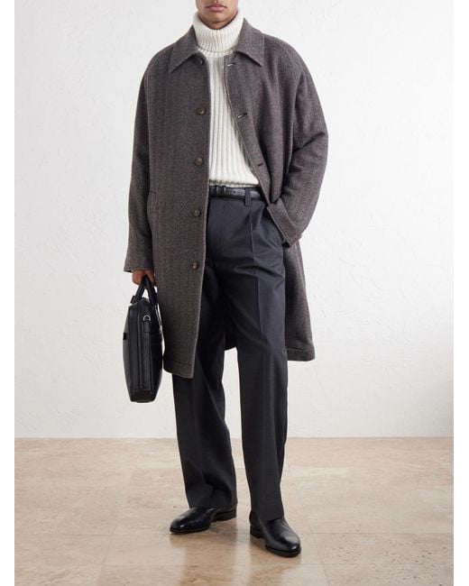 Eleventy Gray Herringbone Cashmere Coat for men