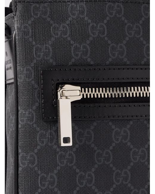 Gucci Black Gg Leather-Trimmed Monogrammed Supreme Coated-Canvas Messenger Bag for men