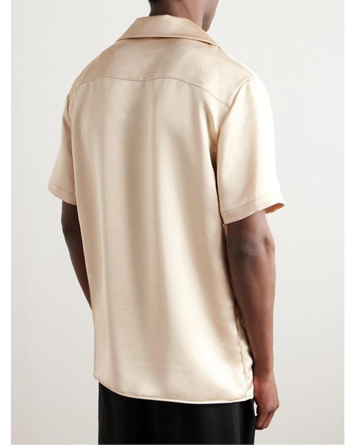 Balmain Natural Camp-collar Logo-embroidered Satin Shirt for men
