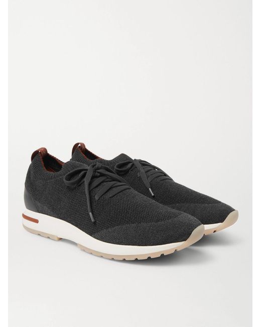Loro Piana Black 360 Flexy Walk Leather-Trimmed Knitted Wish Wool Sneakers for men