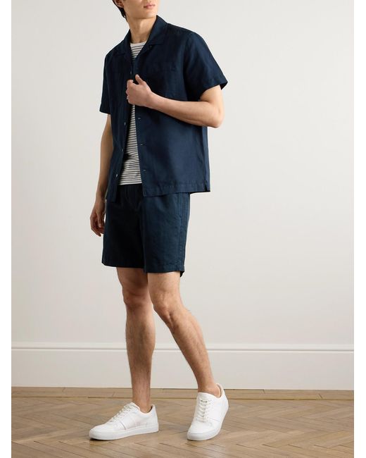 Mr P. Blue Straight-Leg Cotton And Linen-Blend Drawstring Shorts for men