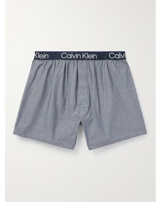 Calvin Klein Blue Slim-fit Stretch-cotton Chambray Boxer Briefs for men