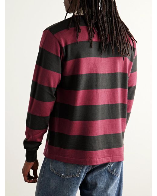 Drake's Red Striped Merino Wool Polo Shirt for men