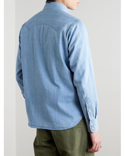 Drake's Blue Denim Western Shirt for men