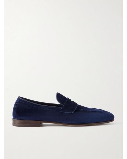 Brunello Cucinelli Blue Suede Penny Loafers for men