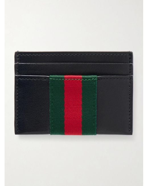 Gucci Black Webbing-Trimmed Leather Cardholder for men