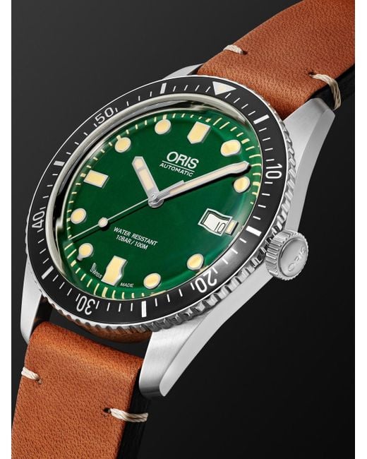 Oris Green Divers Sixty-Five Date Automatic 42Mm Stainless Steel And Leather Watch, Ref. No. 01 733 7720 4057-07 5 21 45 for men