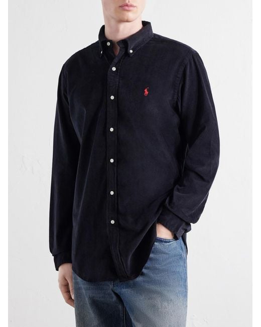 Polo Ralph Lauren Blue Button-Down Collar Logo-Embroidered Cotton-Corduroy Shirt for men