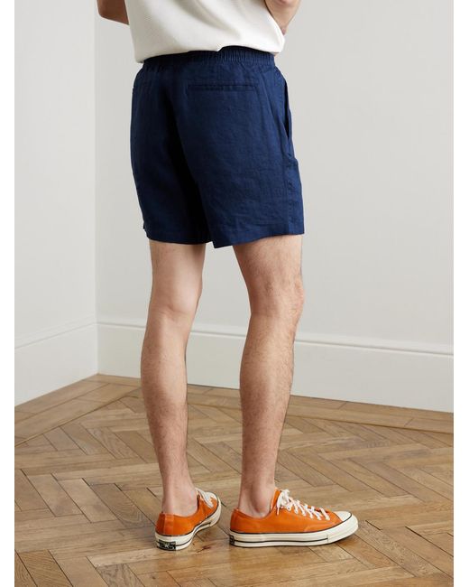 Polo Ralph Lauren Blue Prepster Straight-Leg Logo-Embroidered Linen Drawstring Shorts for men