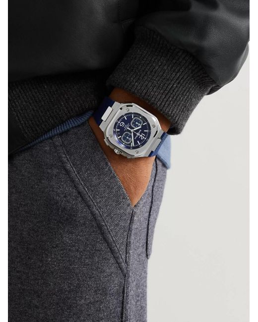 Bell & Ross Blue Br 05 Automatic Chronograph 42Mm Stainless Steel And Rubber Watch, Ref.No. Br05C-Bubu-St/Srb for men