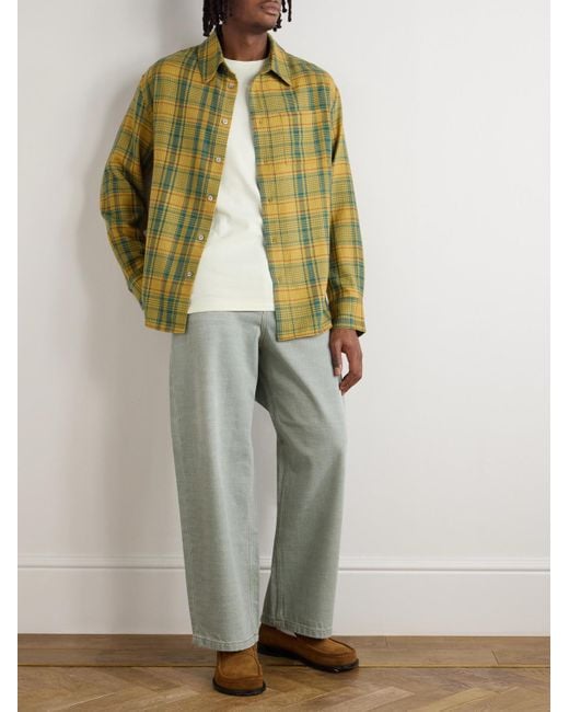 The Elder Statesman Green Pashmina Checked Wool And Cashmere-Blend Shirt for men