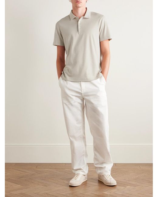 Canali White Slim-fit Cotton And Lyocell-blend Piqué Polo Shirt for men