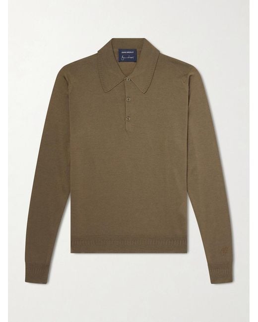 John Smedley Green Bill Nighy Merino Wool Polo T-Shirt for men