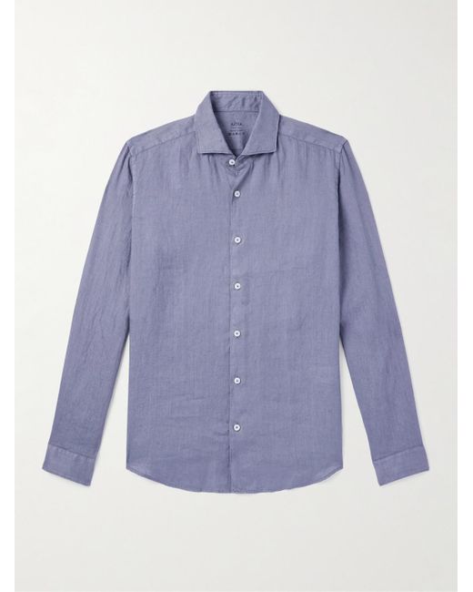 Altea Blue Mercer Cutaway-collar Linen Shirt for men