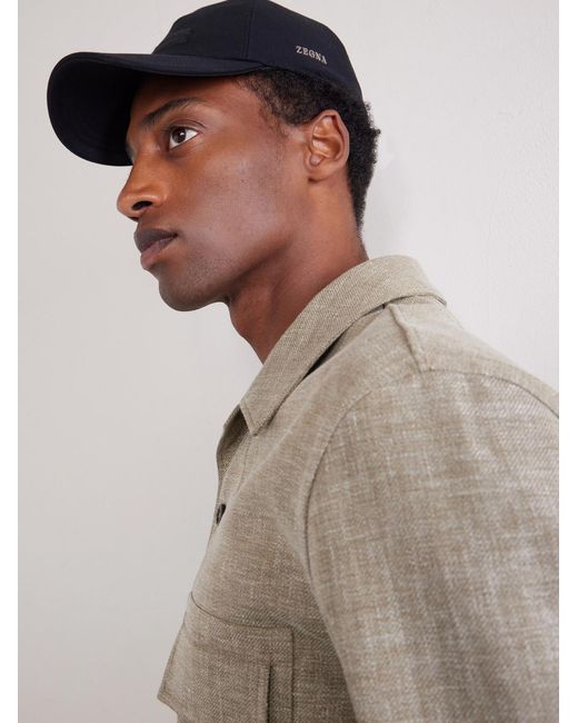 Zegna Blue Embroidered Cotton-twill Cap for men