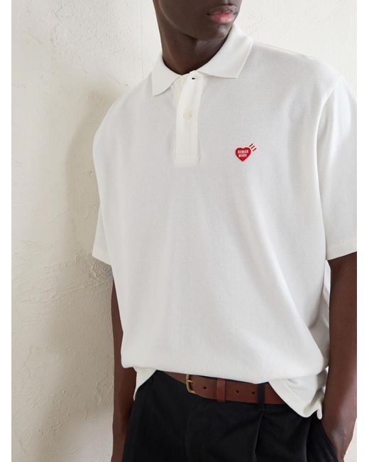 Human Made White Logo-Detailed Cotton-Piqué Polo Shirt for men