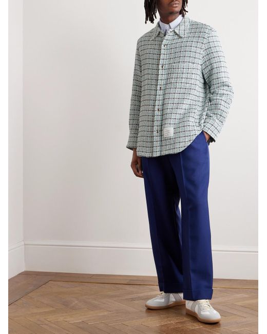 Thom Browne Blue Checked Cotton-tweed Sweatshirt for men