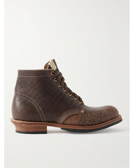 Visvim Brown Brigadier Folk Distressed Leather Boots for men