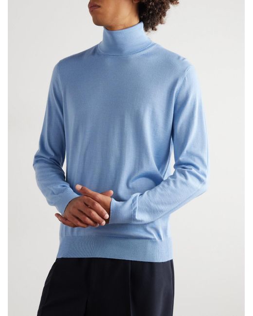 Zegna Blue Cashmere And Silk-blend Rollneck Sweater for men