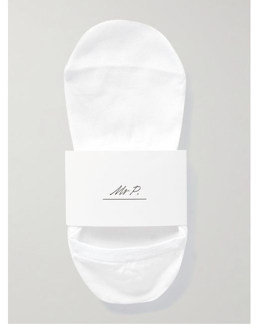 Mr P. White Three-pack No-show Cotton-blend Socks for men