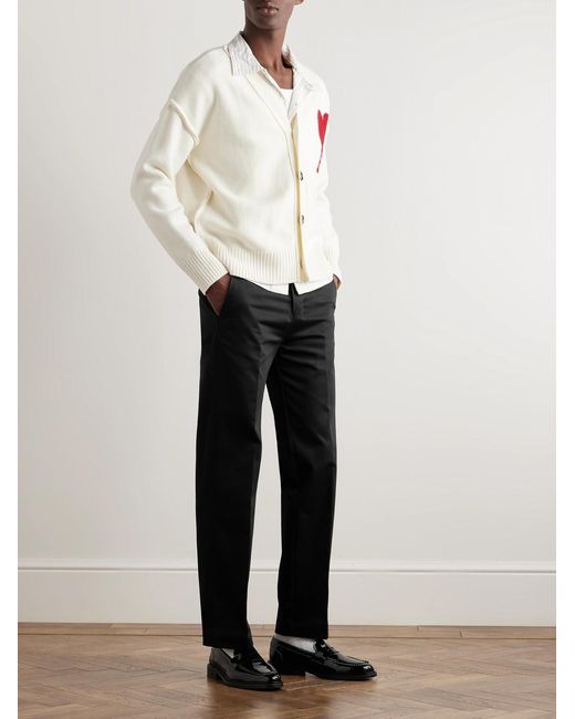 AMI Black Straight-Leg Cotton-Sateen Chinos for men