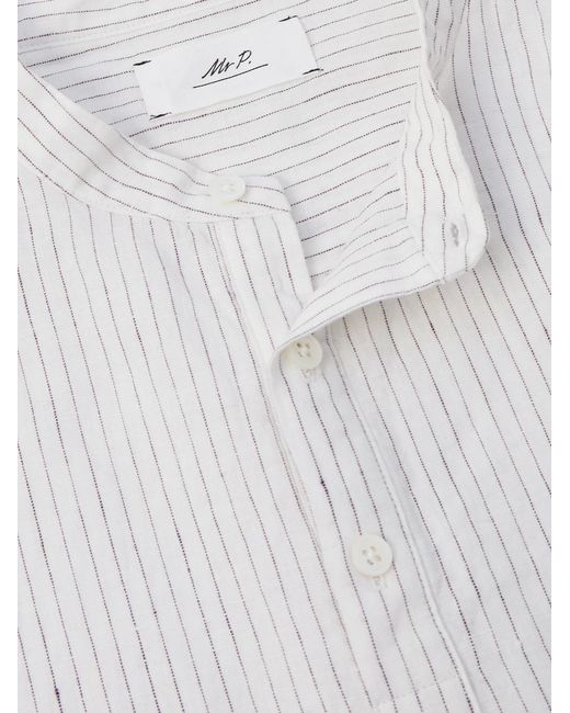 Mr P. White Grandad-Collar Pinstriped Linen Shirt for men