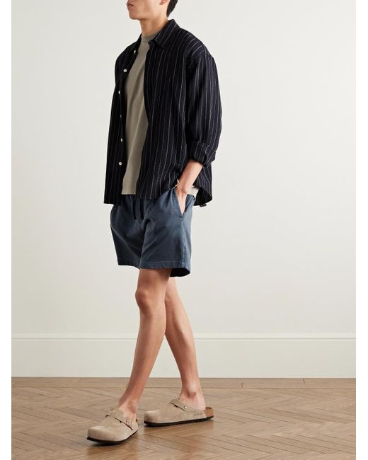 James Perse Blue Straight-Leg Mélange Cotton-Jersey Drawstring Shorts for men