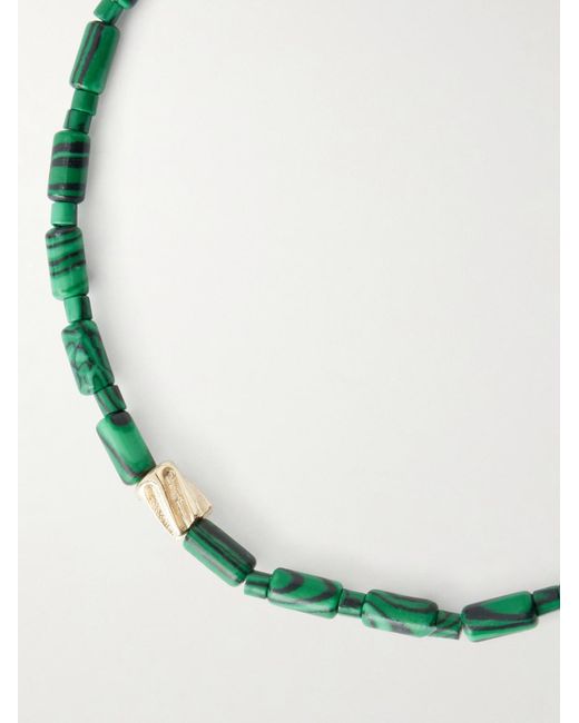 Luis Morais Green 14-Karat Agate Beaded Bracelet for men