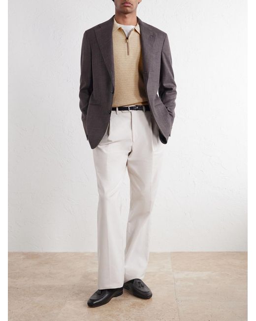 Canali Natural Mock-Rib Wool And Cashmere-Blend Half-Zip Polo Shirt for men