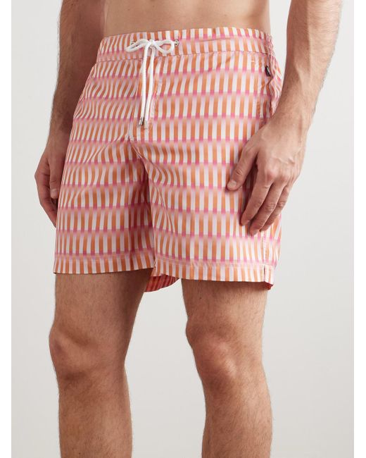 Richard James Red Straight-Leg Mid-Length Striped Recycled Swim Shorts for men