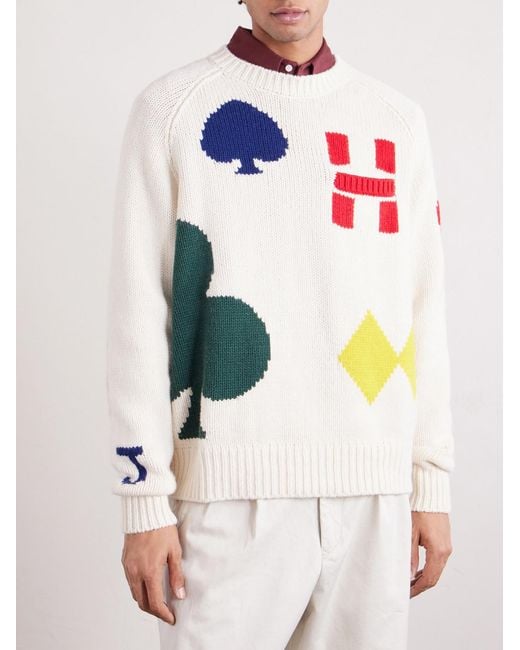Intarsia Wool-Blend Sweater di Human Made in White da Uomo