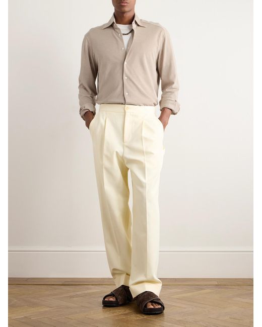 STÒFFA Hemd aus Piqué aus einer Baumwoll-Seidenmischung mit Cutaway-Kragen in Natural für Herren