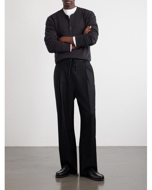 Barena Black Mado Wide-Leg Wool-Blend Drawstring Trousers for men