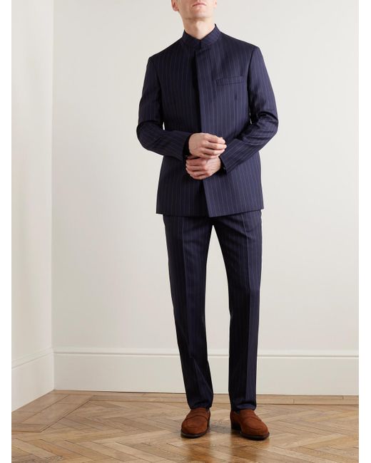 Kingsman Blue Argylle Straight-leg Pinstriped Wool And Cashmere-blend Suit Trousers for men
