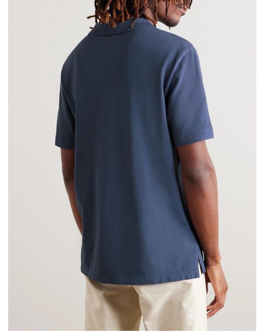 Officine Generale Blue Larry Garment-dyed Cotton-piqué Polo Shirt for men