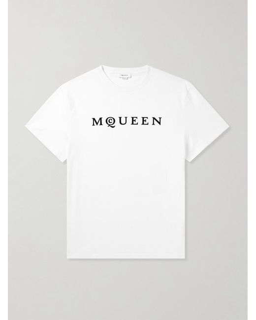 Alexander McQueen White Logo-flocked Cotton-jersey T-shirt for men