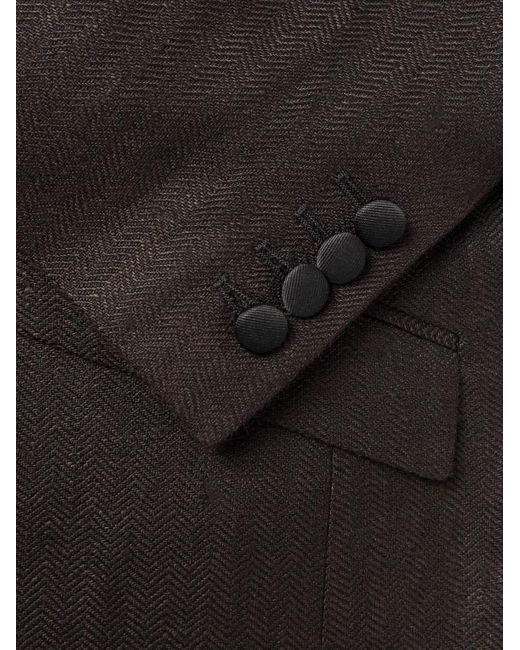 Favourbrook Black Randwick Slim-Fit Faille-Trimmed Herringbone Linen And Silk-Blend Tuxedo Jacket for men