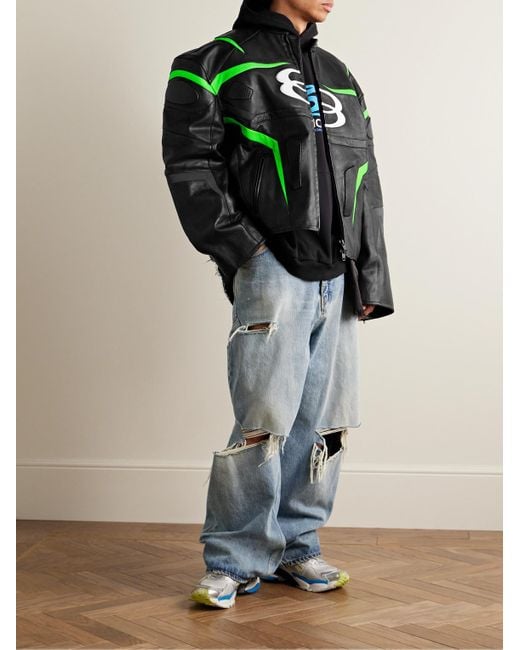 Balenciaga Racer Oversized-Jacke aus Leder mit Distressed-Details in Green für Herren