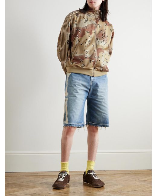 Kapital Blue Straight-Leg Appliquéd Distressed Denim Shorts for men