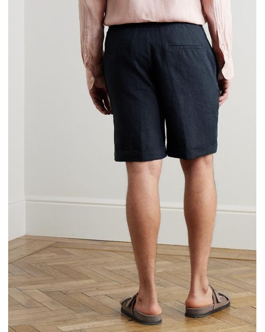 Canali Blue Straight-Leg Linen Drawstring Shorts for men