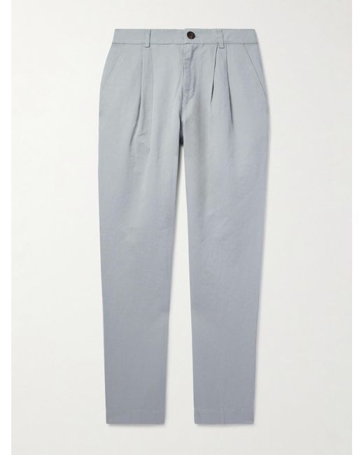 Mr P. Gray Steve Straight-leg Pleated Organic Cotton And Linen-blend Twill Trousers for men