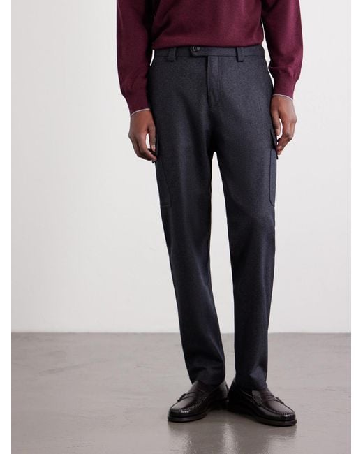 Brunello Cucinelli Blue Tapered Virgin Wool Cargo Trousers for men